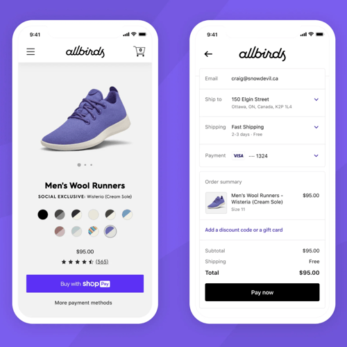 Shop Pay by Shopify (Allbirds example)