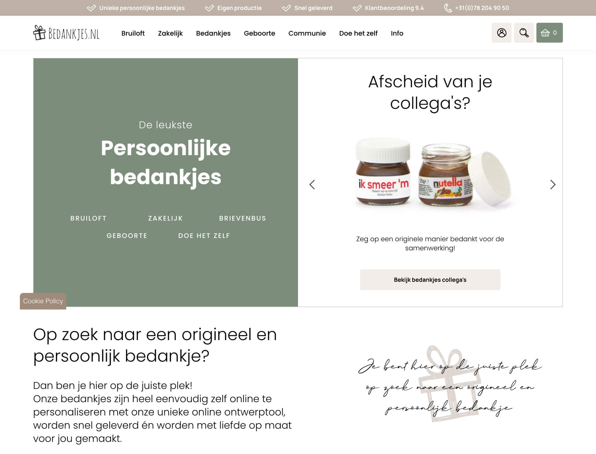 Webpagina van bedankjes.nl | Code